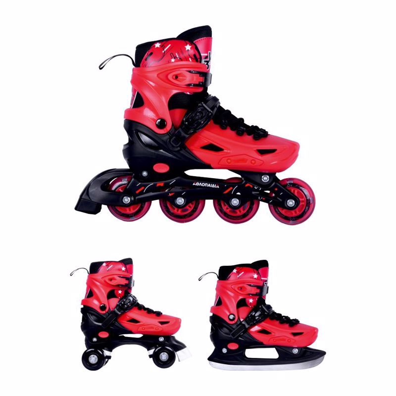 3K Αυξομειούμενα Πατίνια/Roller Skates/Παγοπέδιλα 3 σε 1 - Κόκκινο Χρώμα (Κόκκινο)
