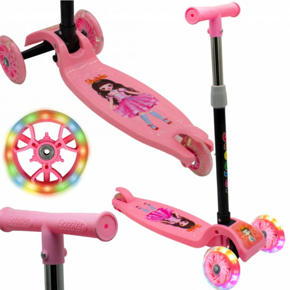 Αναδιπλούμενο τρίτροχο παιδικό πατίνι με αυτοφωτιζόμενα ροδάκια ροζ